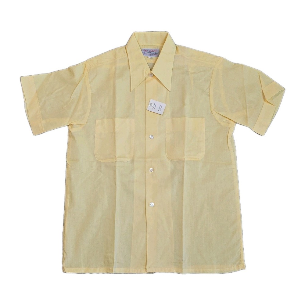 Vintage Dunbrooke Pla Shirt Yellow Sheer Disco USA‎ Large Collar S 70s Bowling